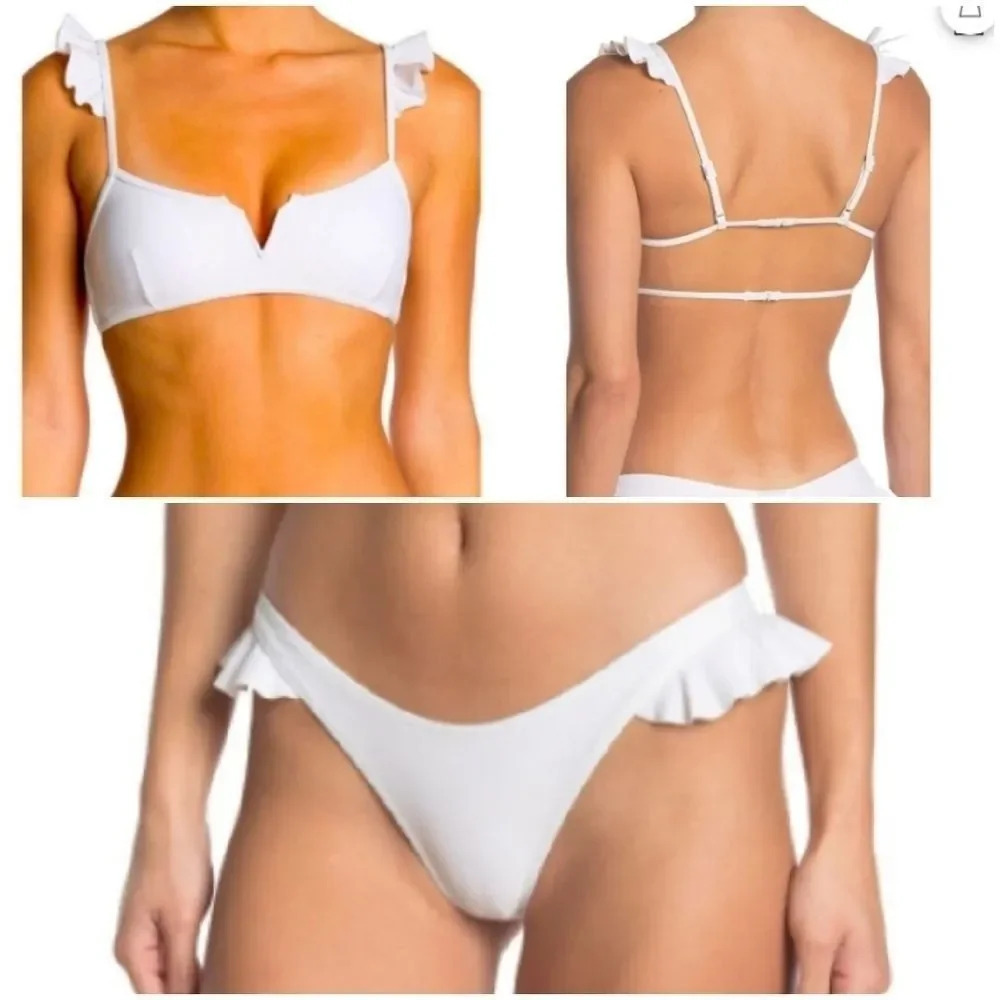 KENDALL + KYLIE LARGE white 2 piece Ruffle Bikini ser White